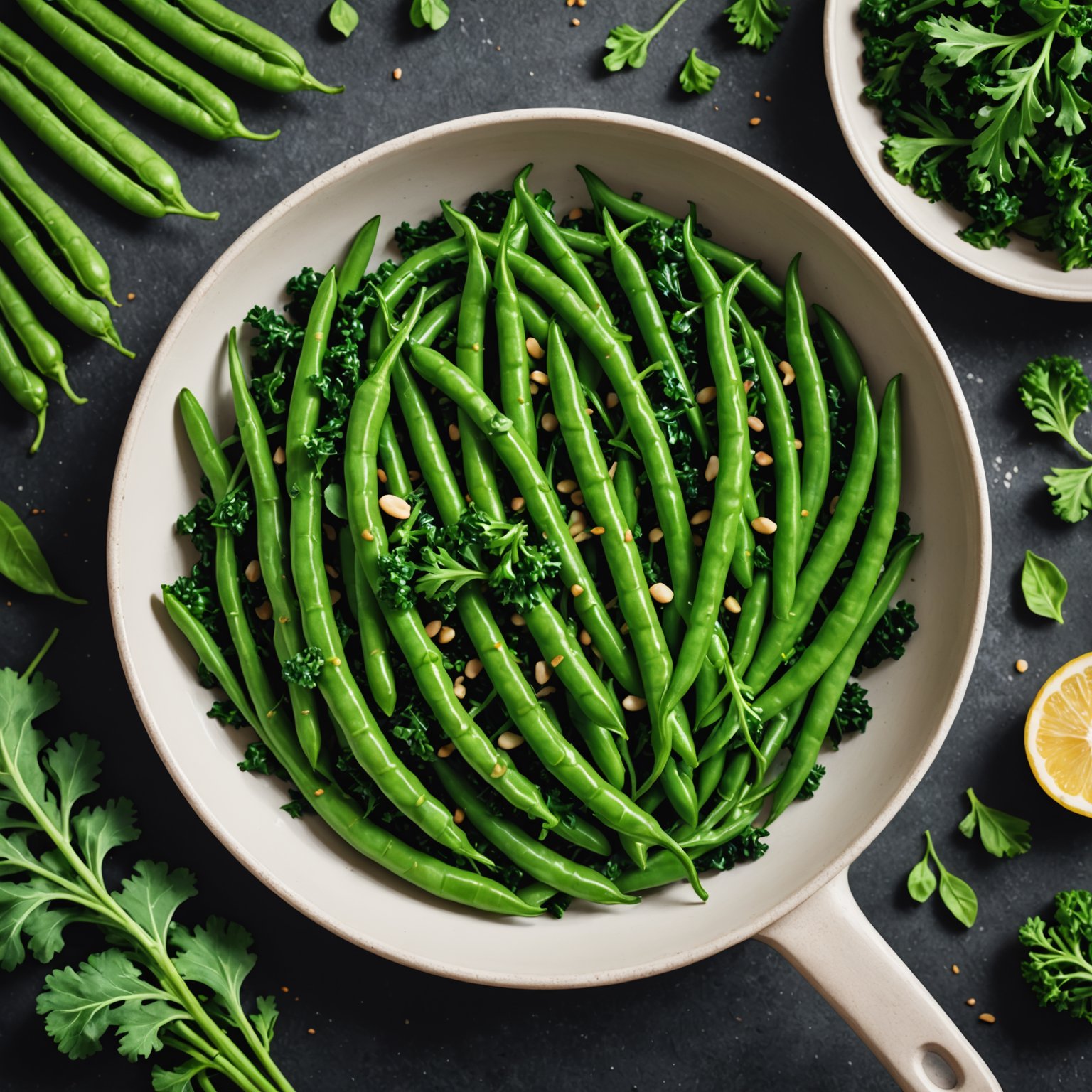 Grønne bønner med grønnkål i kremet saus
