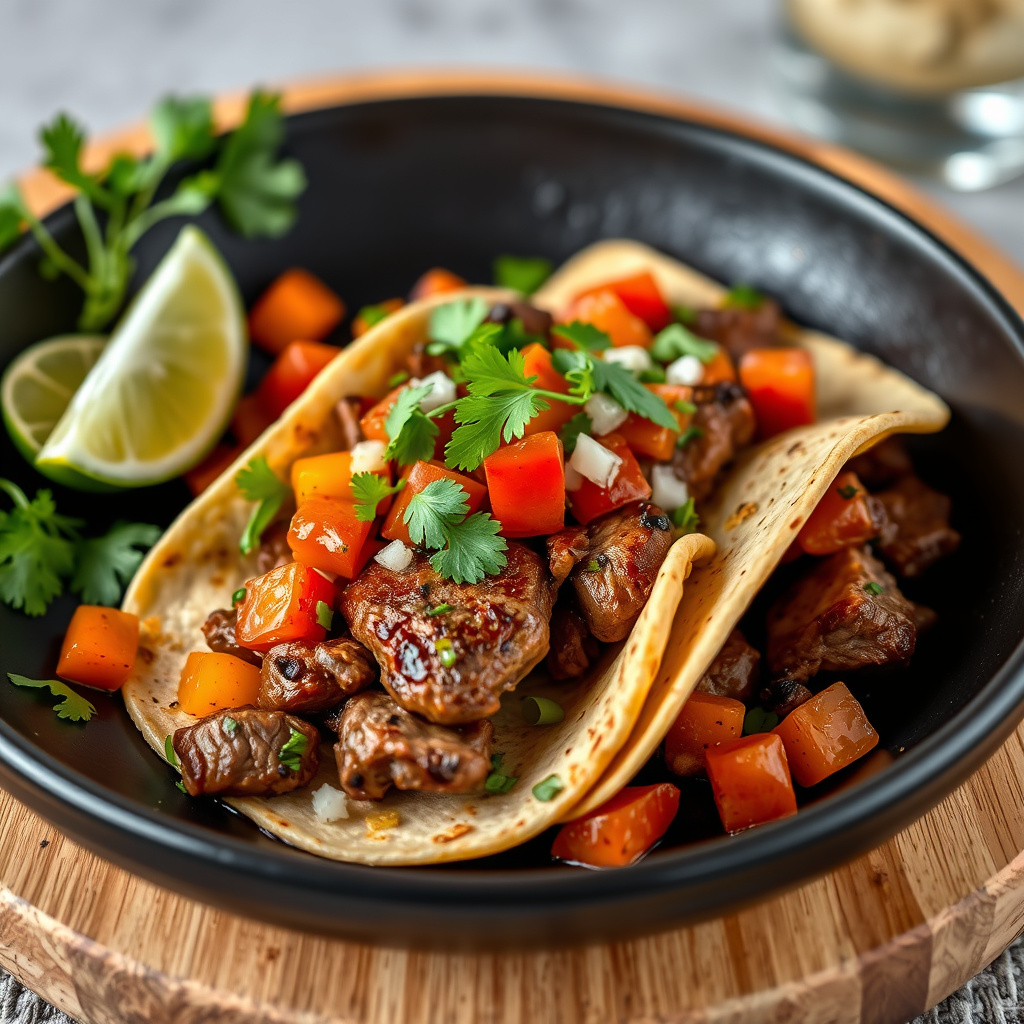 Fajitas med marinert flankbiff og rajas