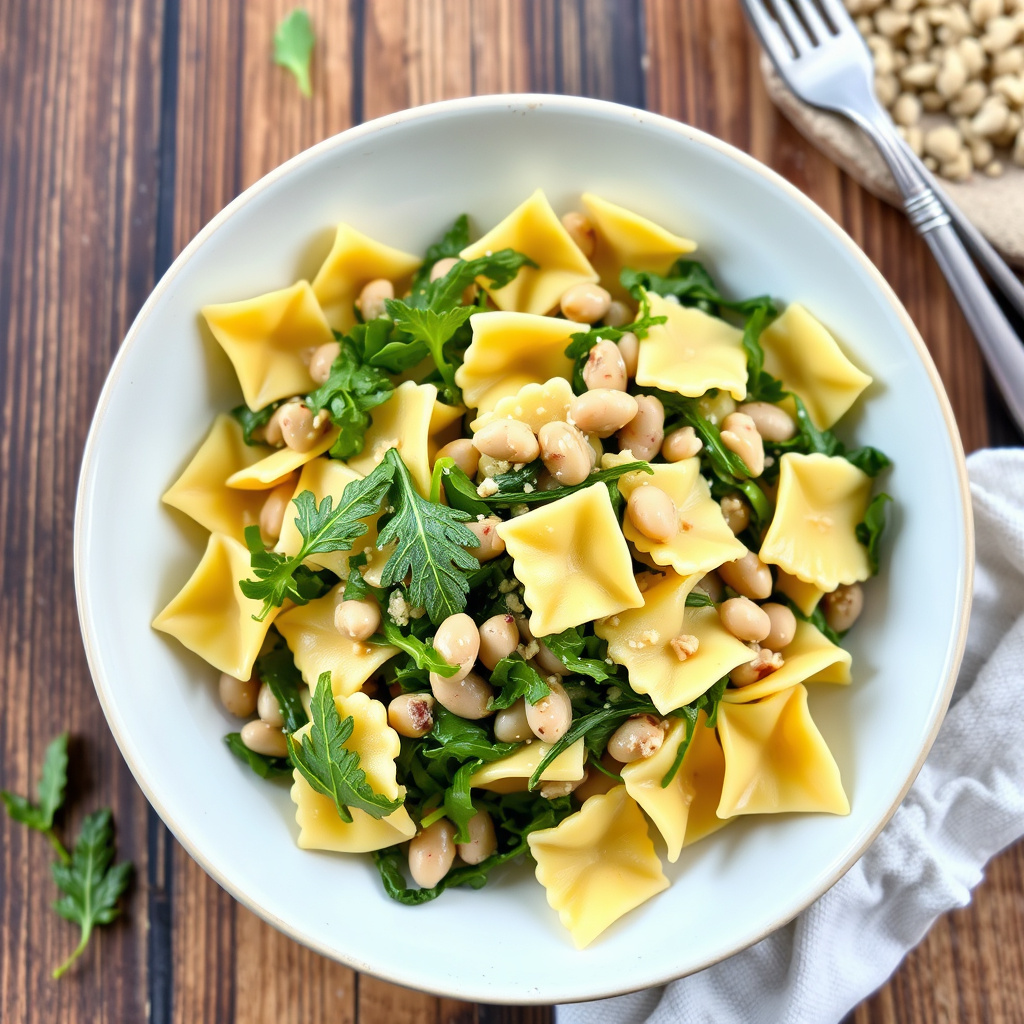 Farfalle med ruccola og hvite bønner