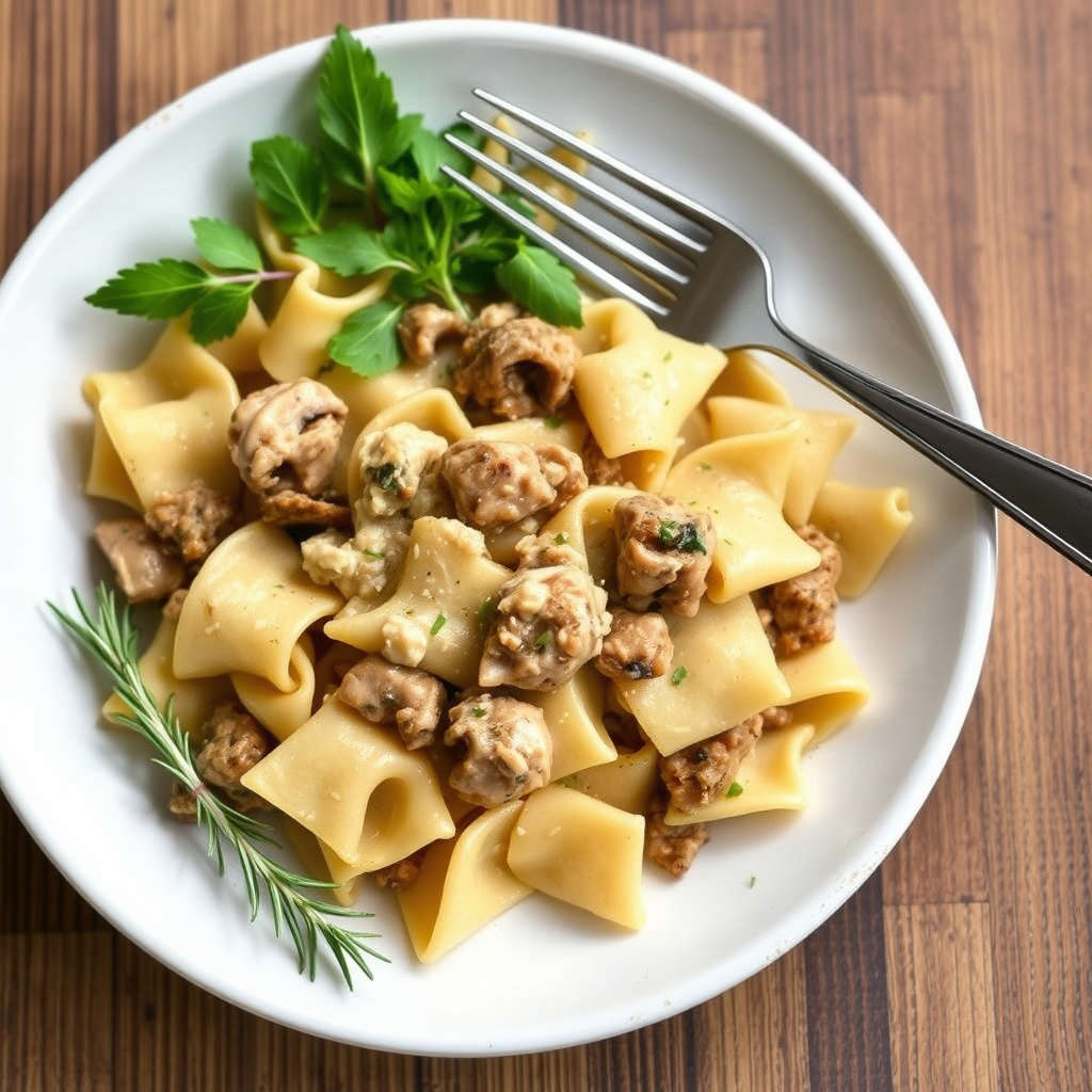 Farfalle med tunfisk og rosmarinsopp