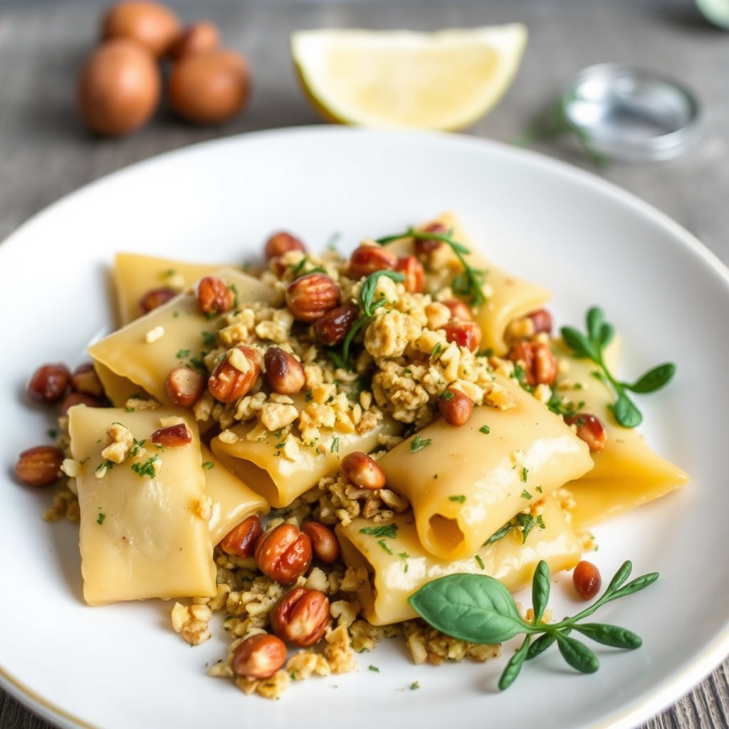 Farfalle med ristet hasselnøtt- og urtestuffing
