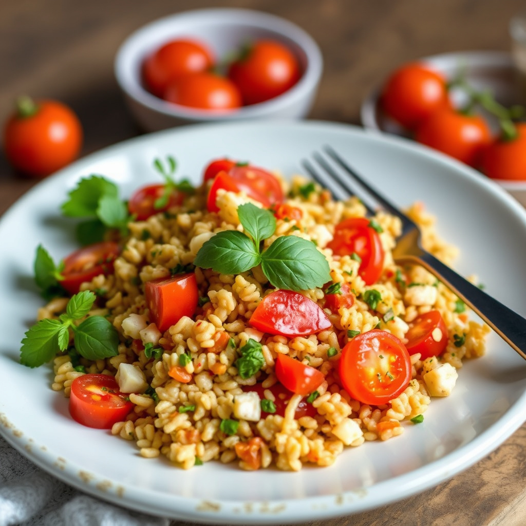 Farro- og tomatsalat med fiskesausvinaigrette