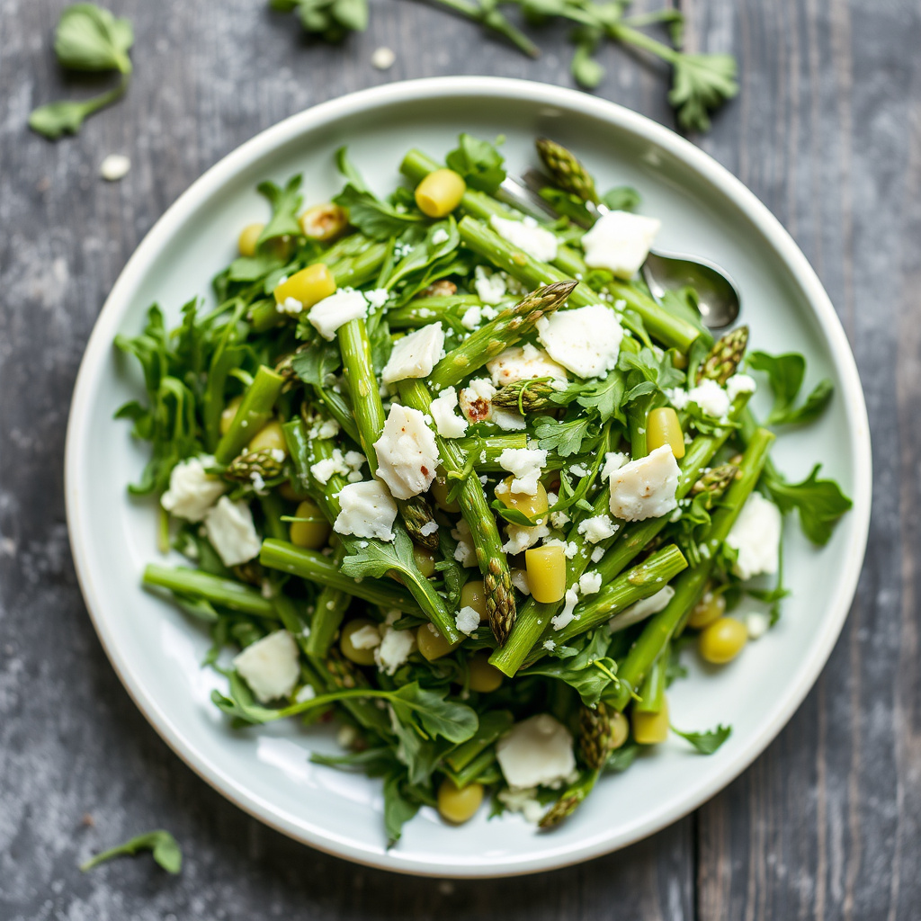 Fava- og aspargessalat med ruccola og pecorino