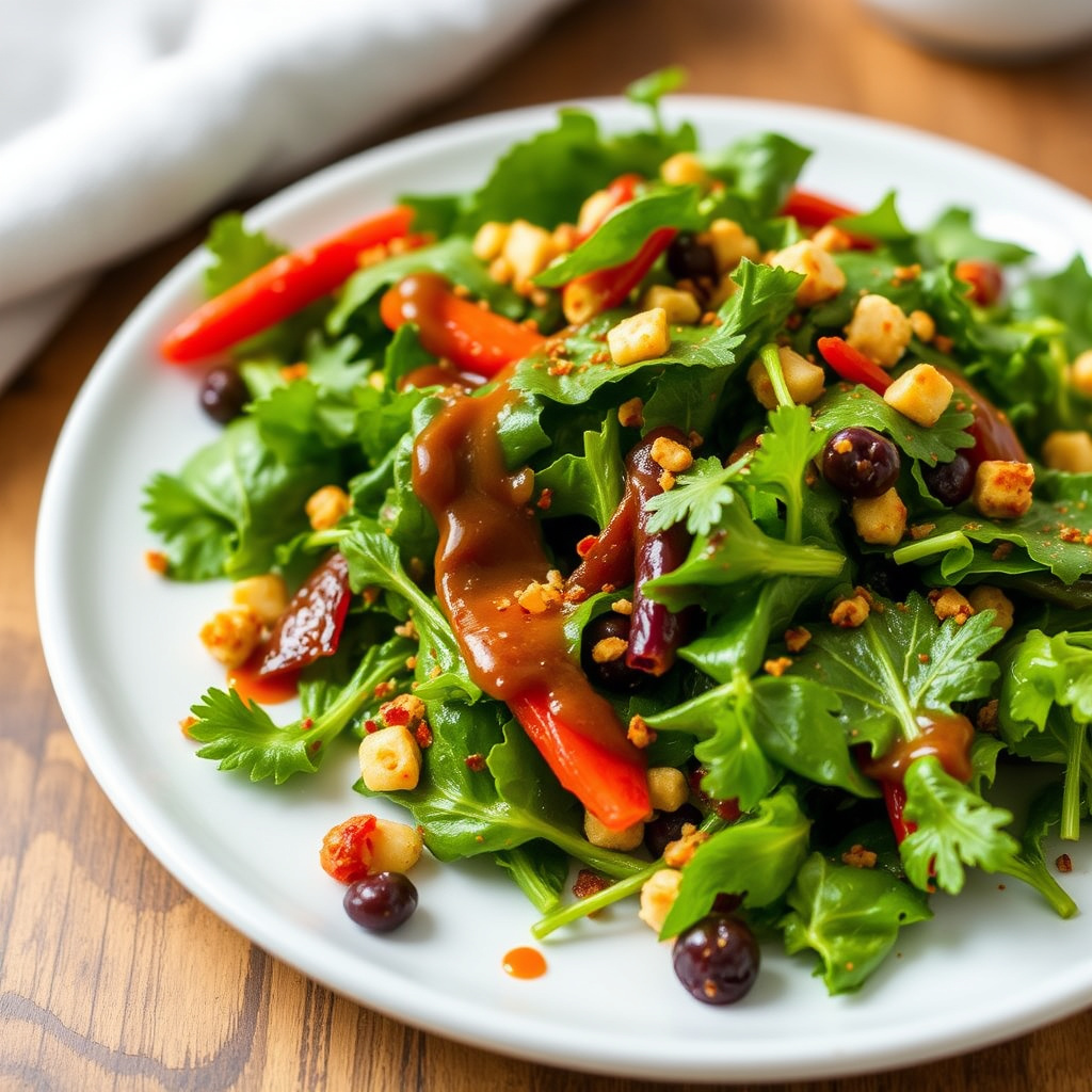 Feltgrønnsaker med rød chili-dressing