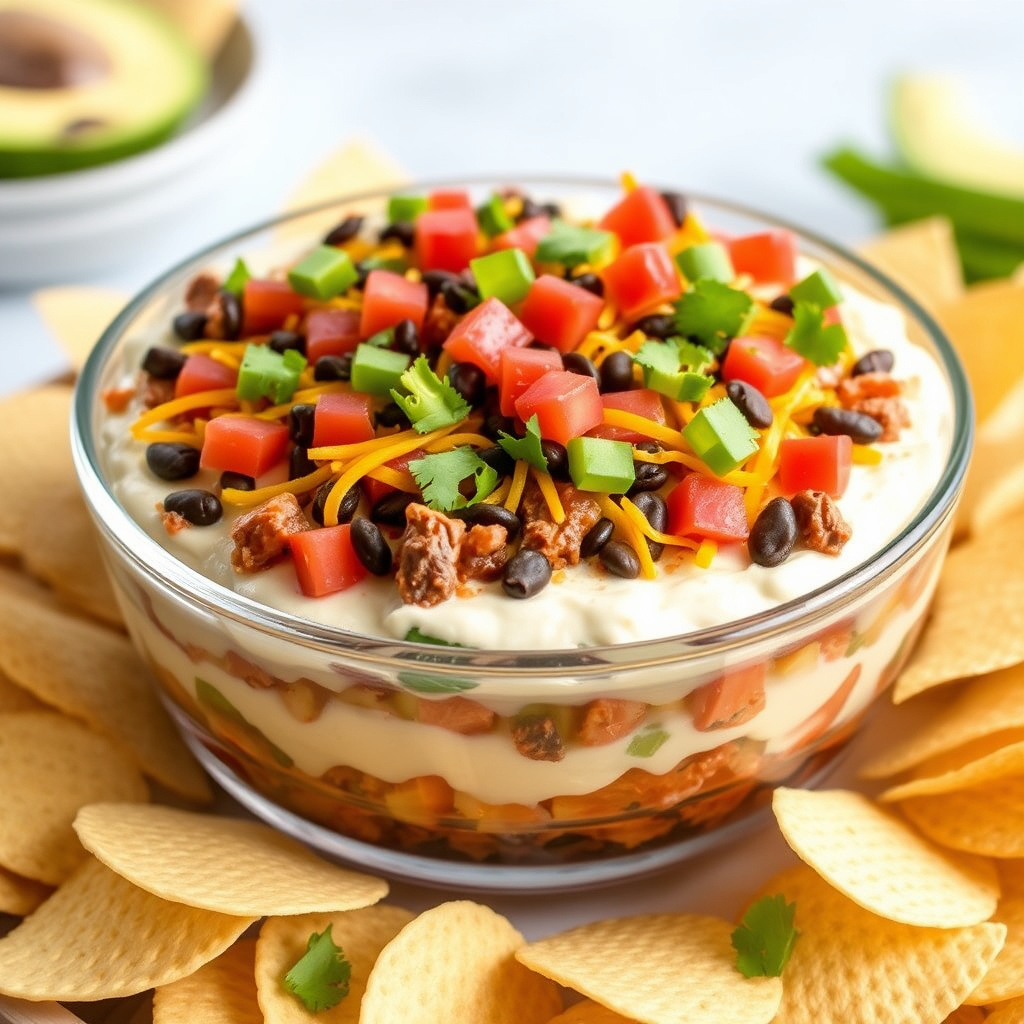 Fem-lags taco-dip med kjøttdeig