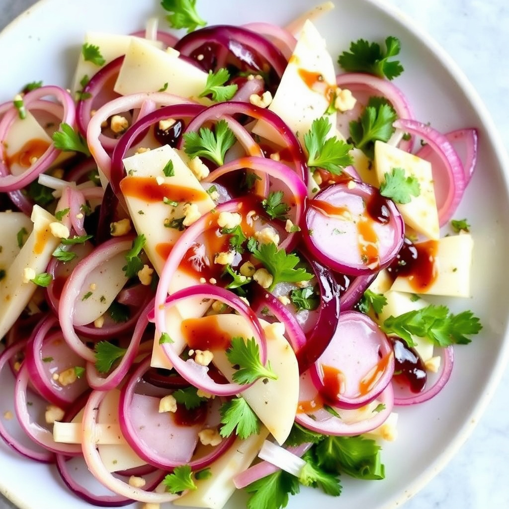 Fennikelsalat med rødløk og cran- balsamico dressing