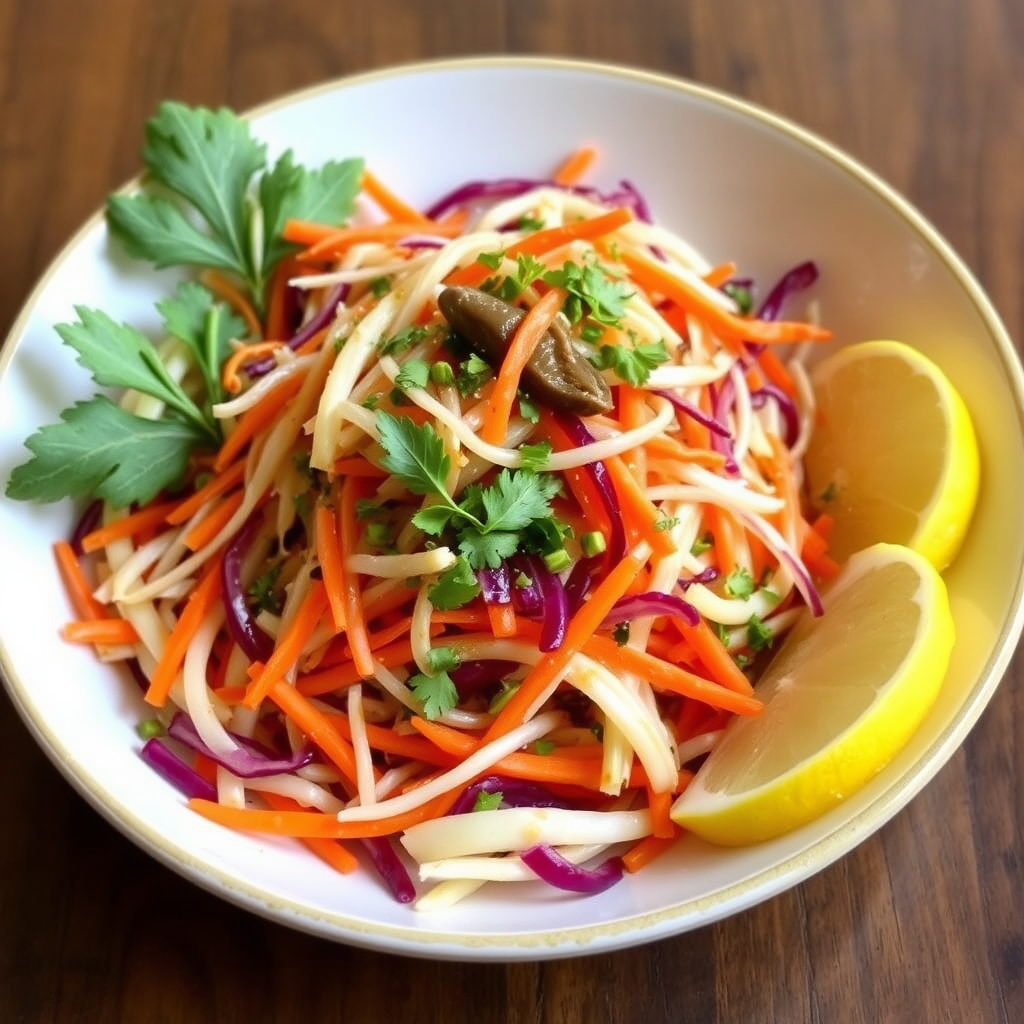 Fennikelsalat og gulrotsalat med oljedressing