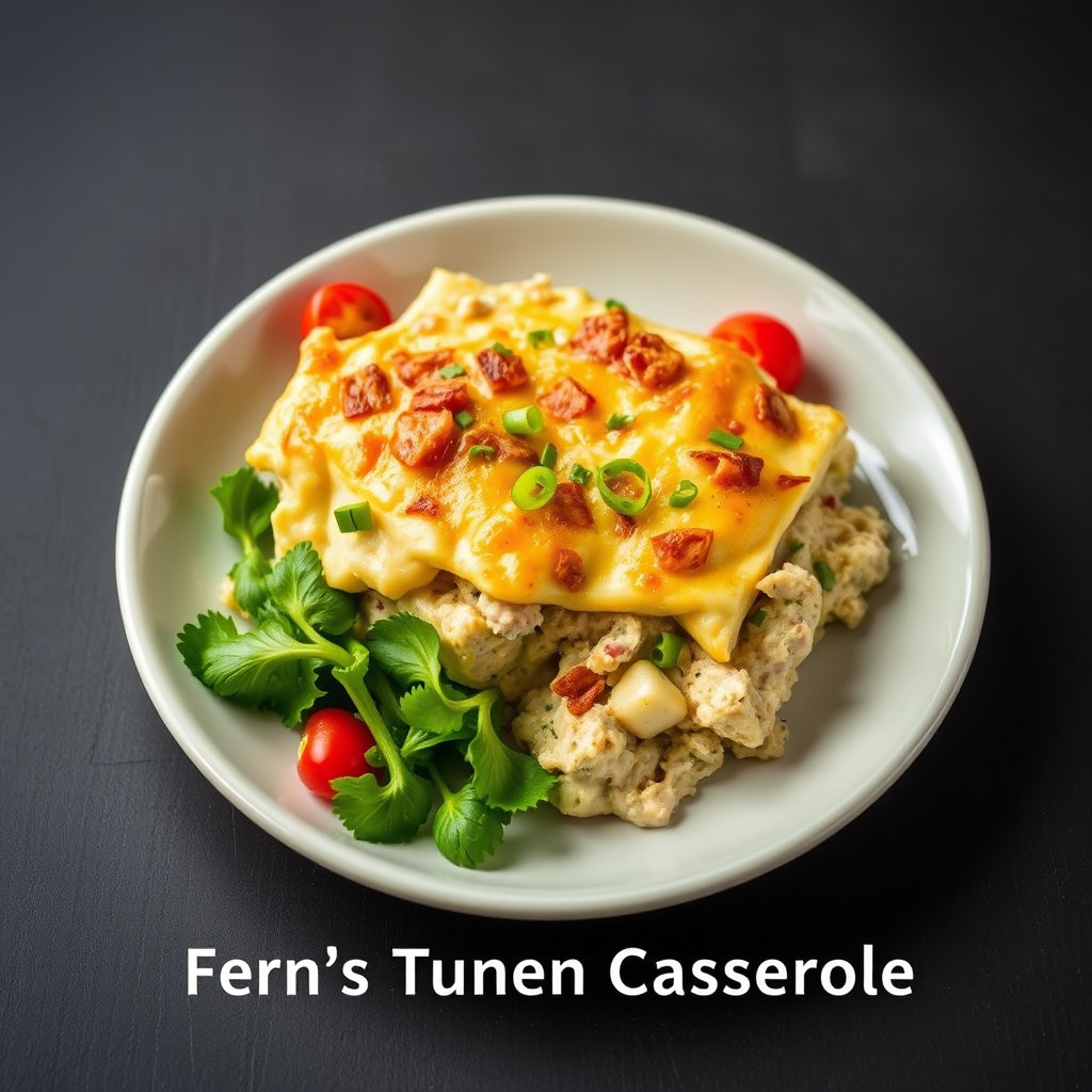 Kremet tunfiskgrateng med nudler og potetgull