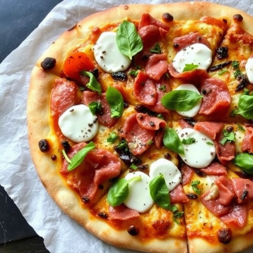 Fersk geitost- og parmaskinke-pizza