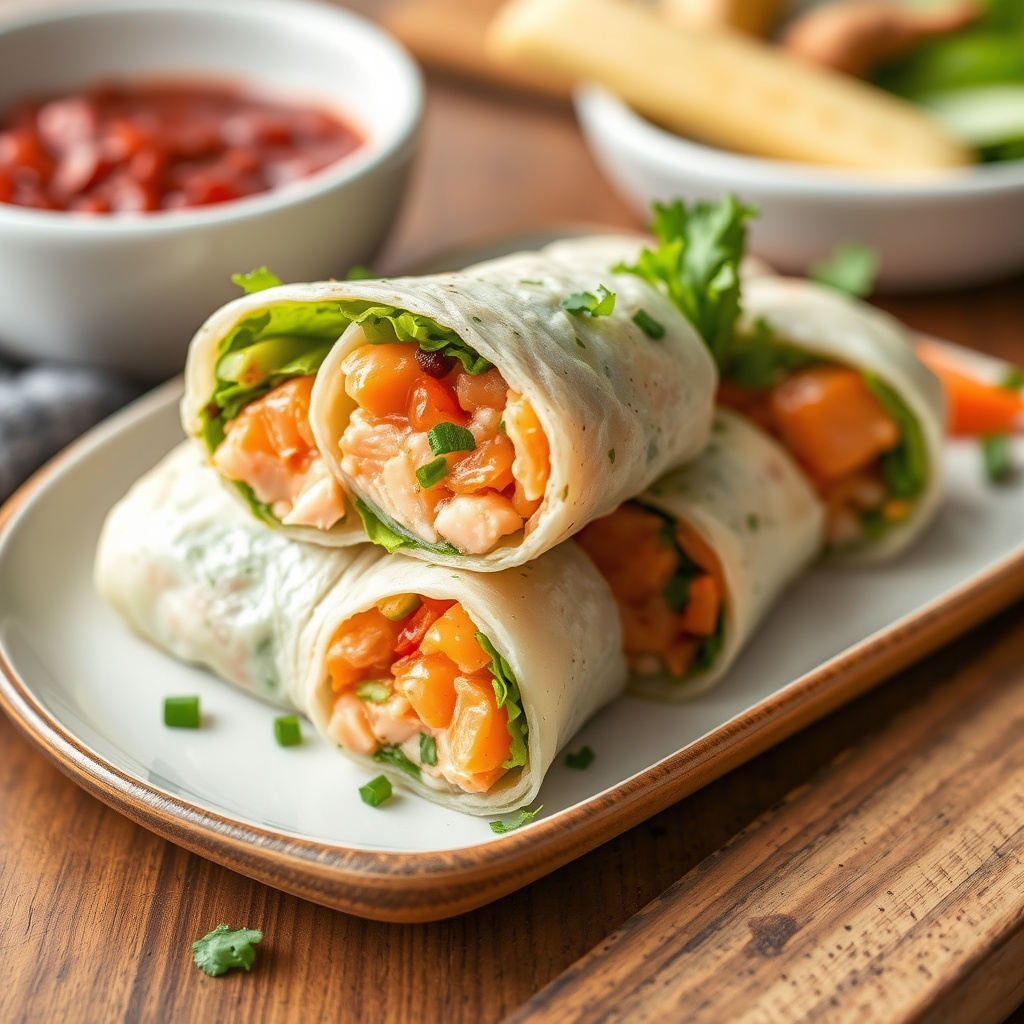 Fersk laksesalat-håndrull