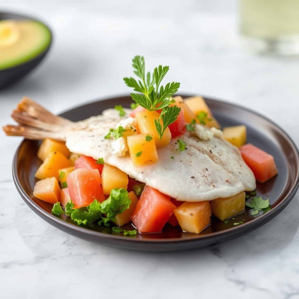 Fersk langkystflundre og meloncrudo