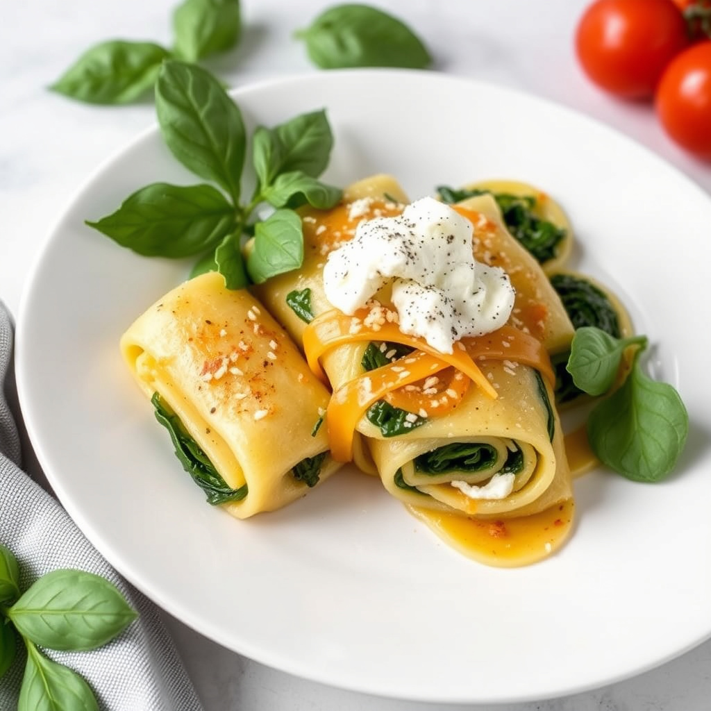 Fersk pastarullatini med spinat og ricotta