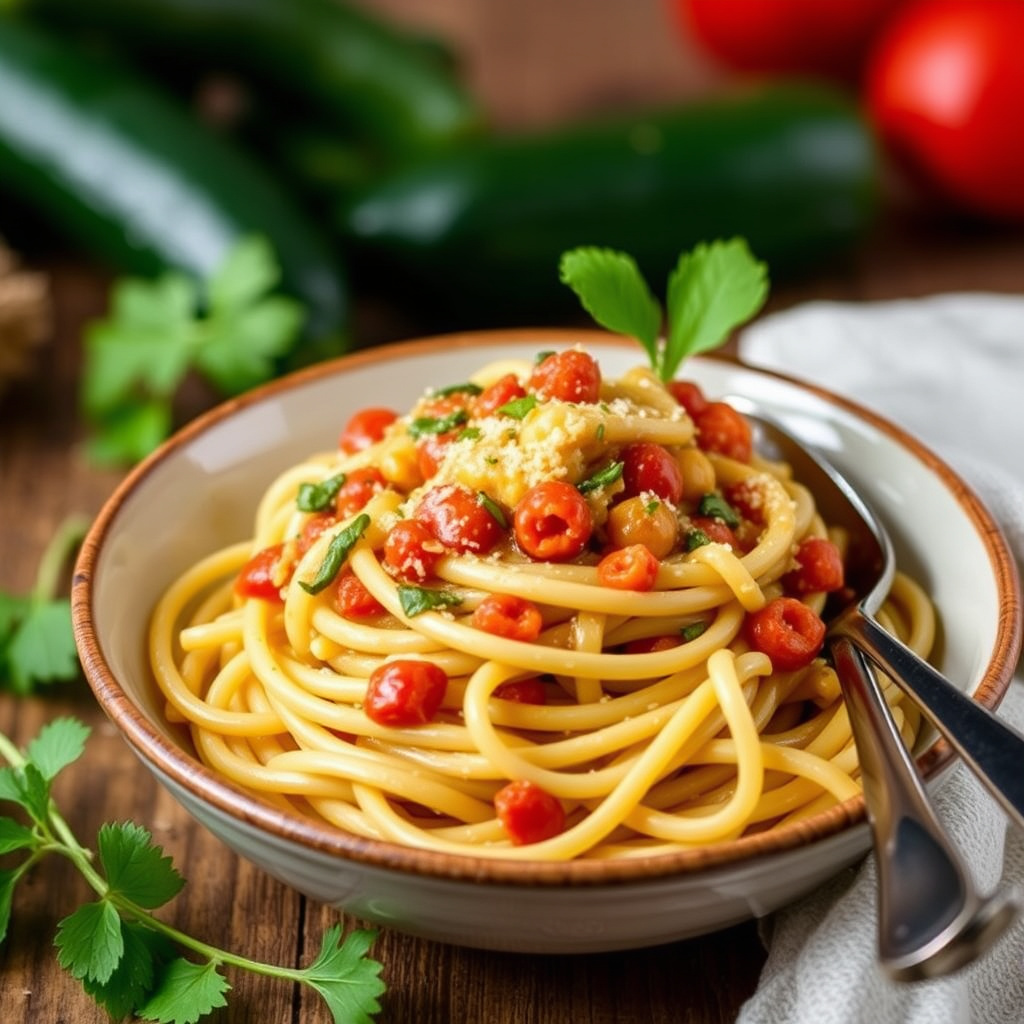 Fersk squashpasta med saus