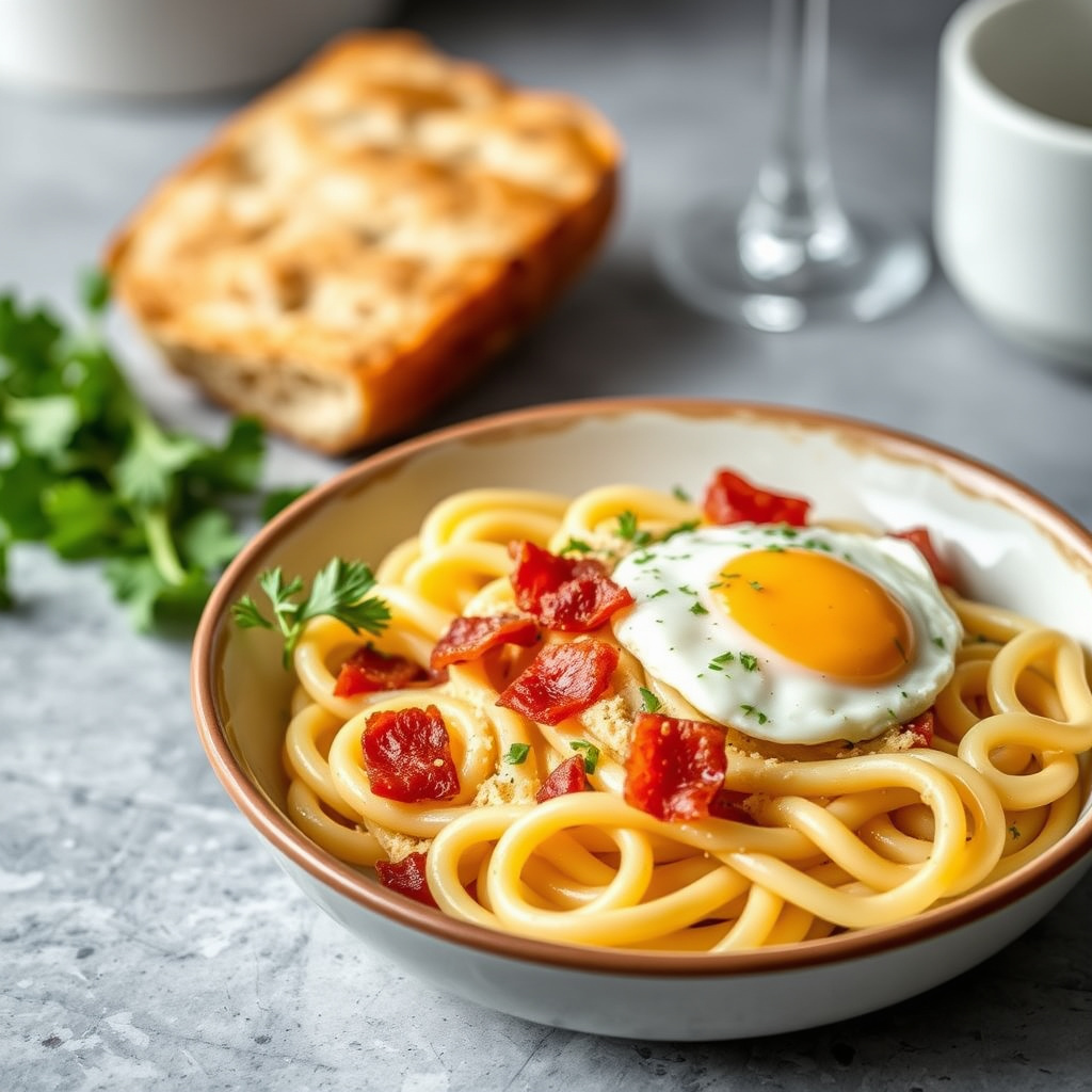 Ferske cavatelli med egg og bacon