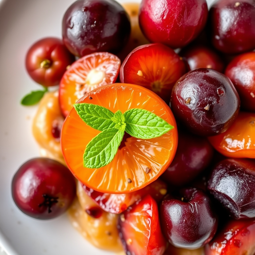 Fersken- og nektarinsalat med appelsin og mynte