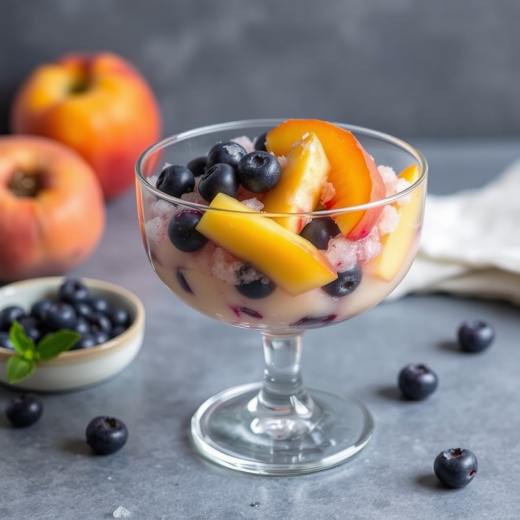 Fersken- og blåbærgranita