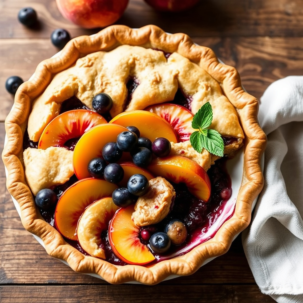Fersken- og blåbærpai