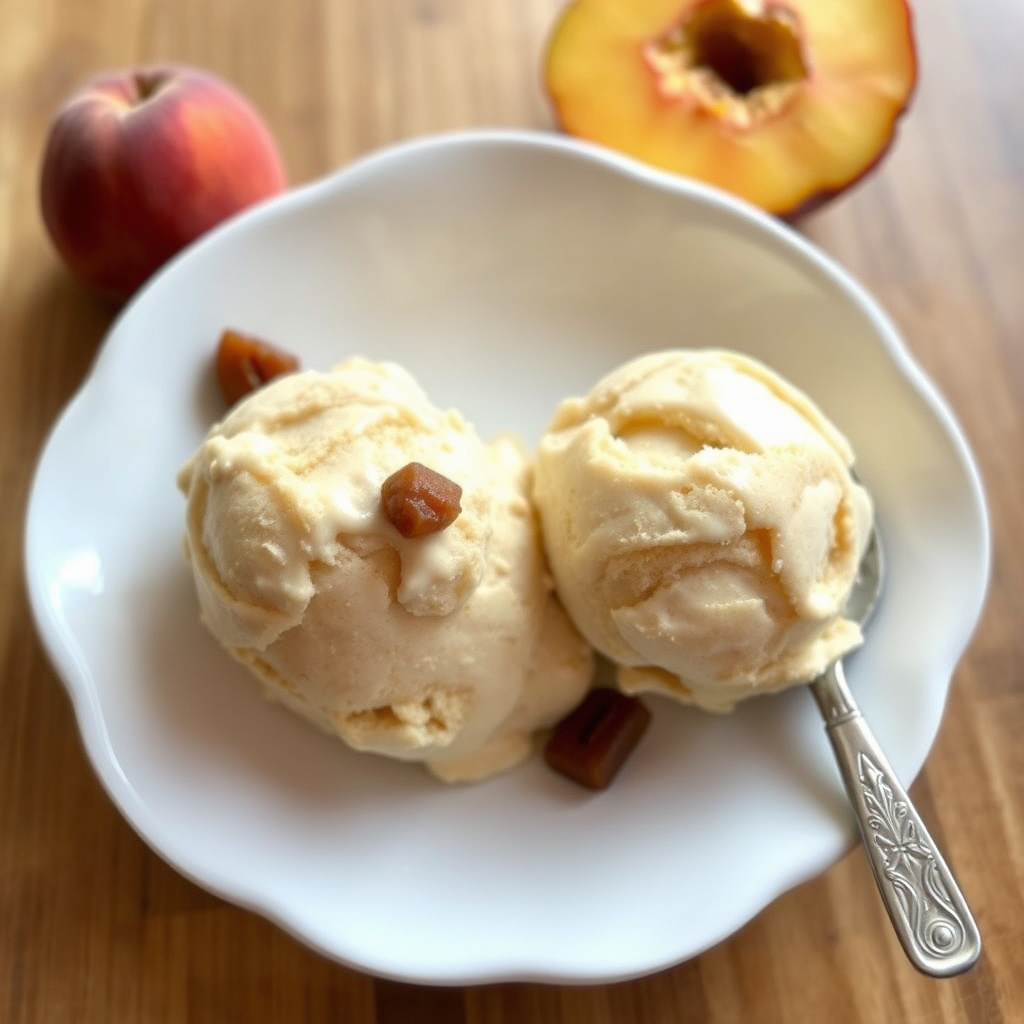 Fersken- og brunsukkeris med is