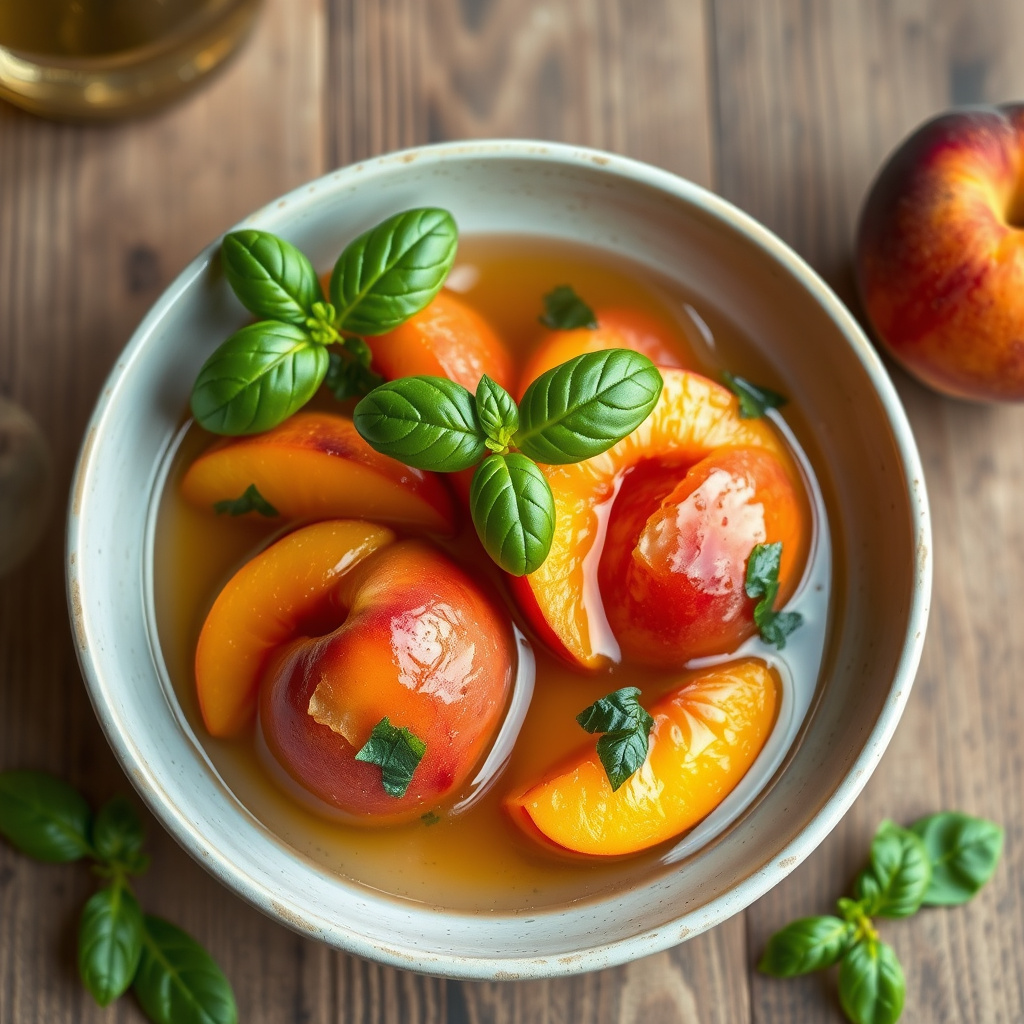 Fersken i likør med basilikum