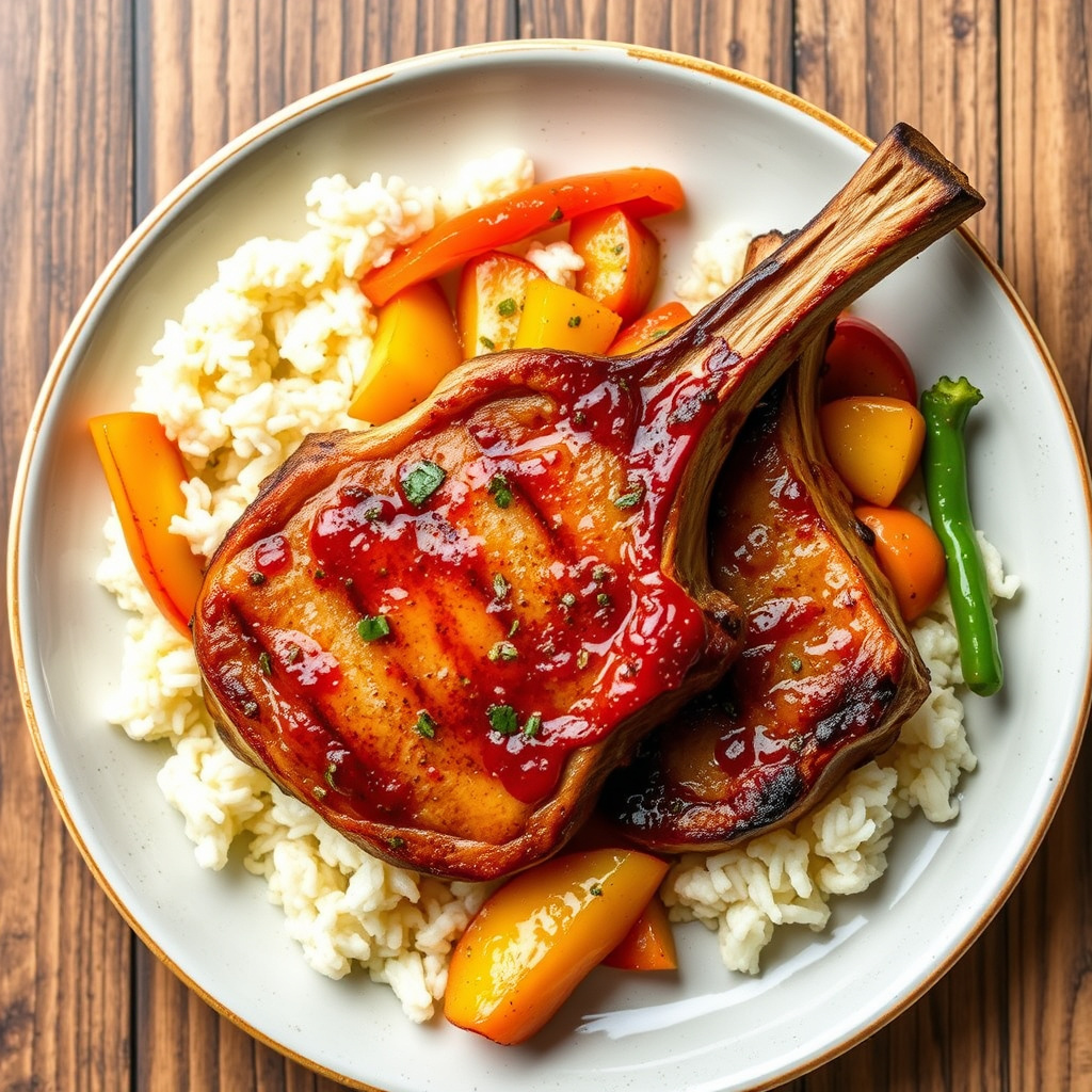 Ferskenskoglaserte svinekoteletter med paprika