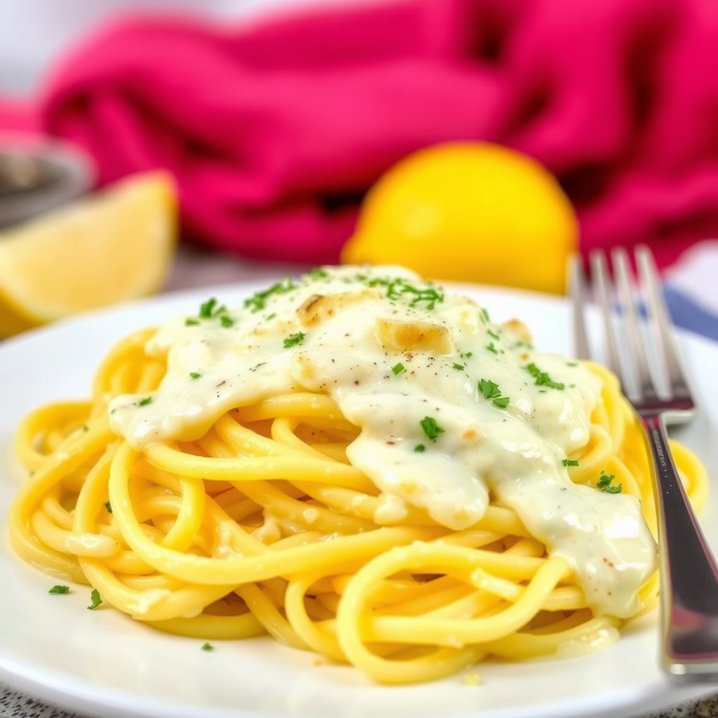 Fettuccine med gul squash og parmesan-sitronkremsaus