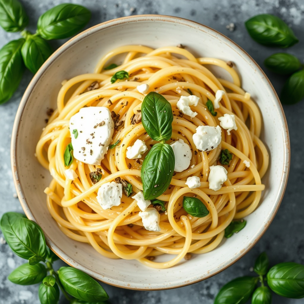 Fettuccini med basilikum og Brie