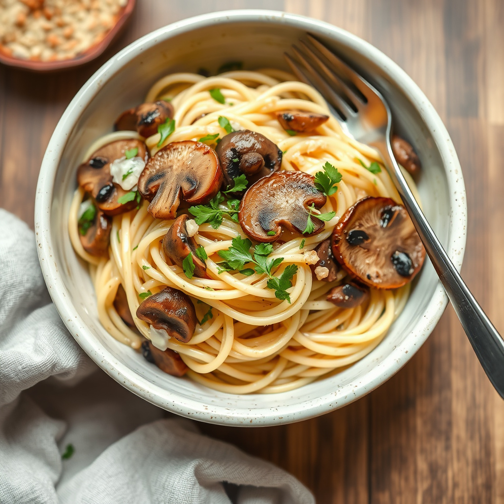 Fettuccini med kongesopp (kongesopp, også kjent som king oyster mushrooms)