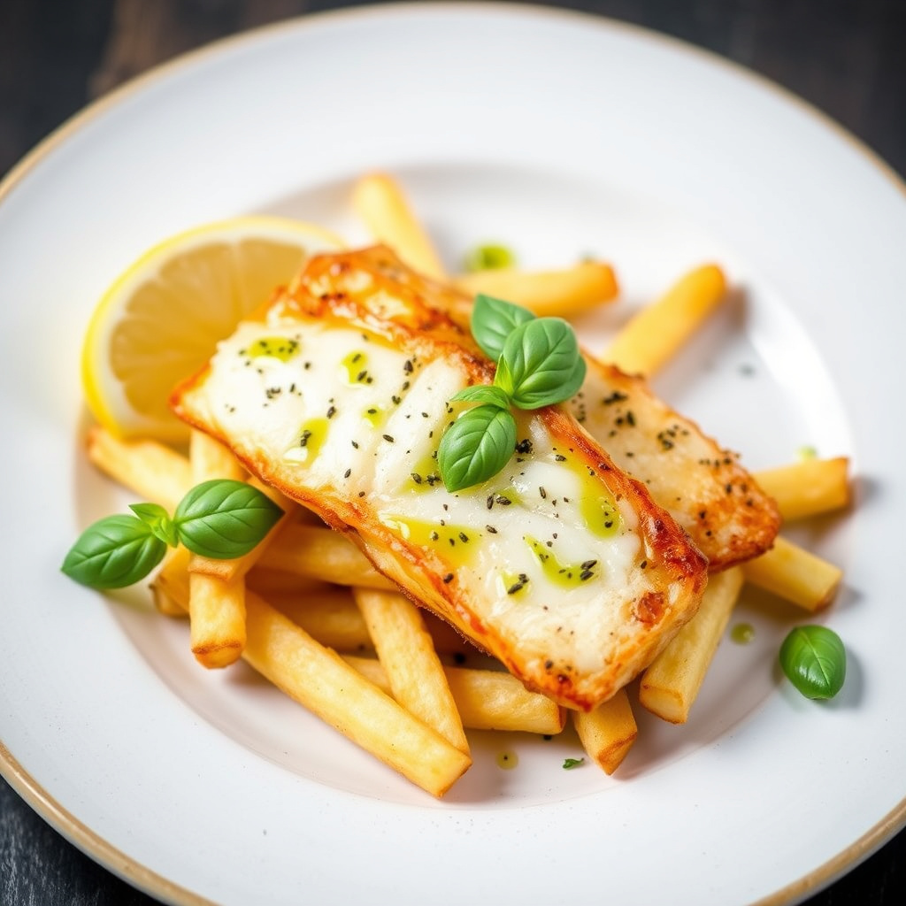Fish and Chips med basilikumolje
