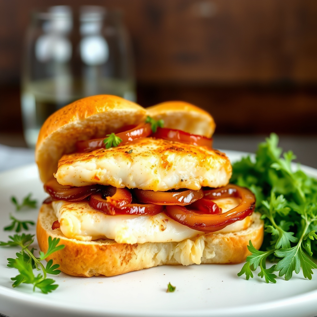 Fiskesandwich med karamelliserte løk
