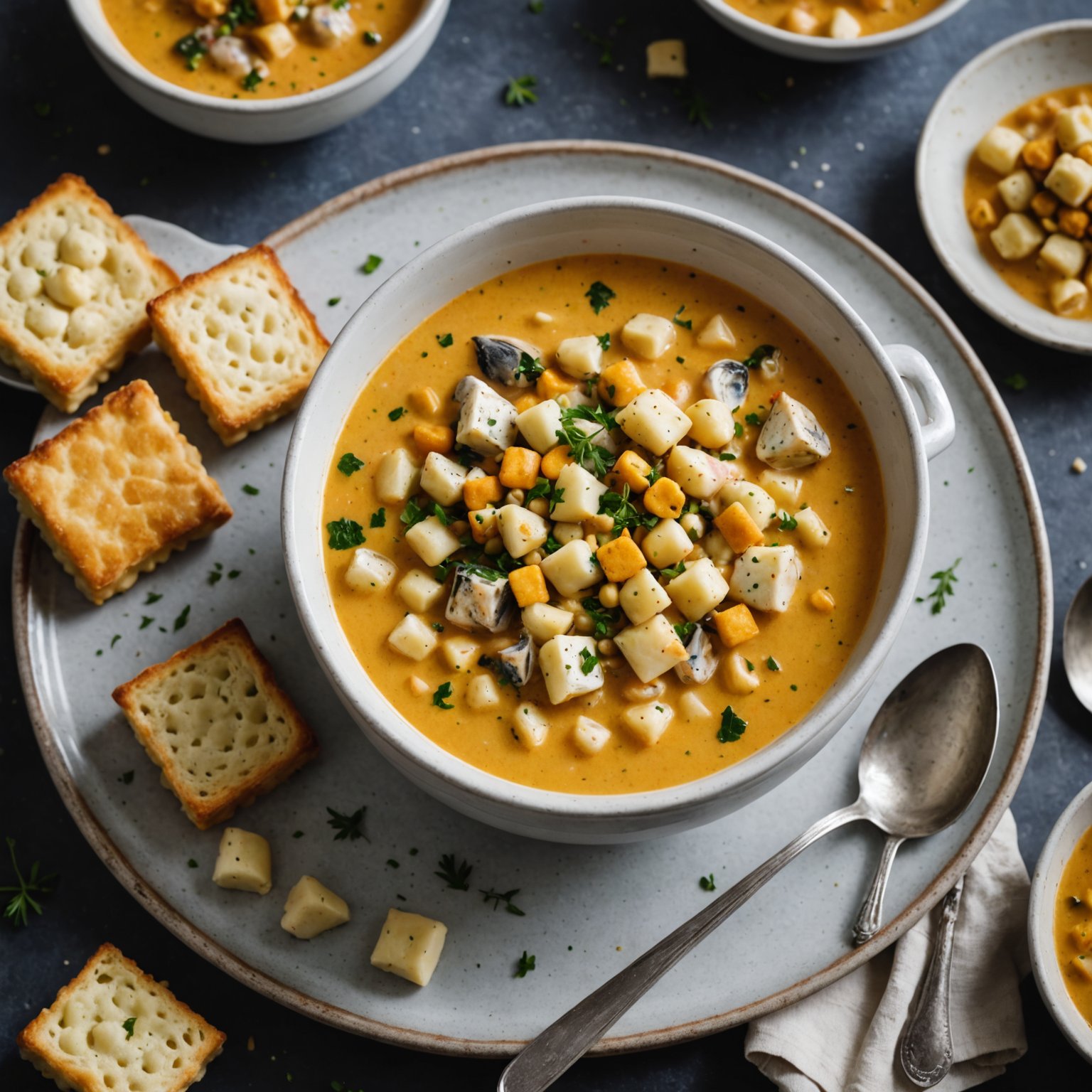 Fiskesuppe med urtesmakende østerskjeks