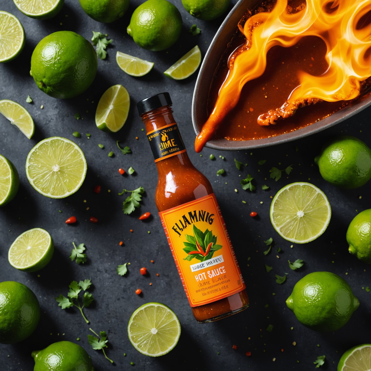 Flammende eksplosjon av limehot saus