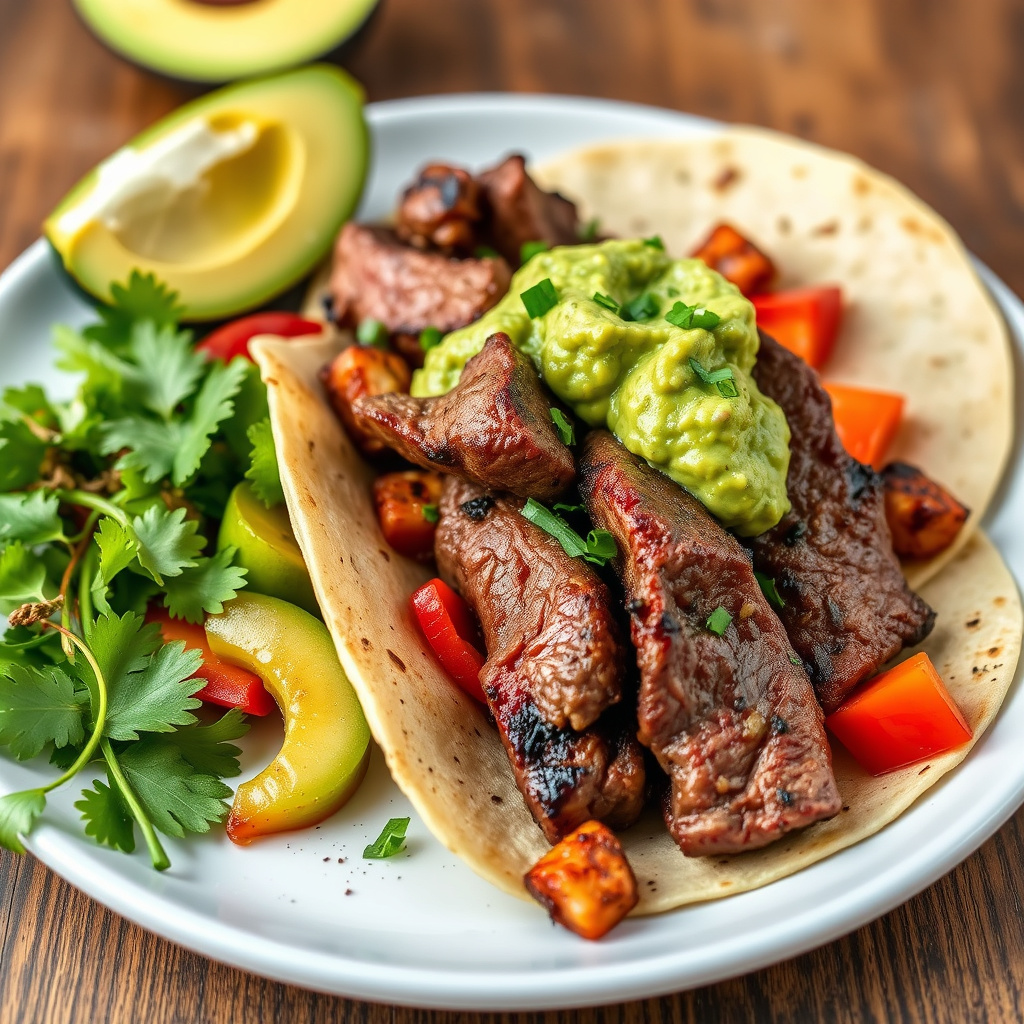 Flankstek fajitas med guacamole
