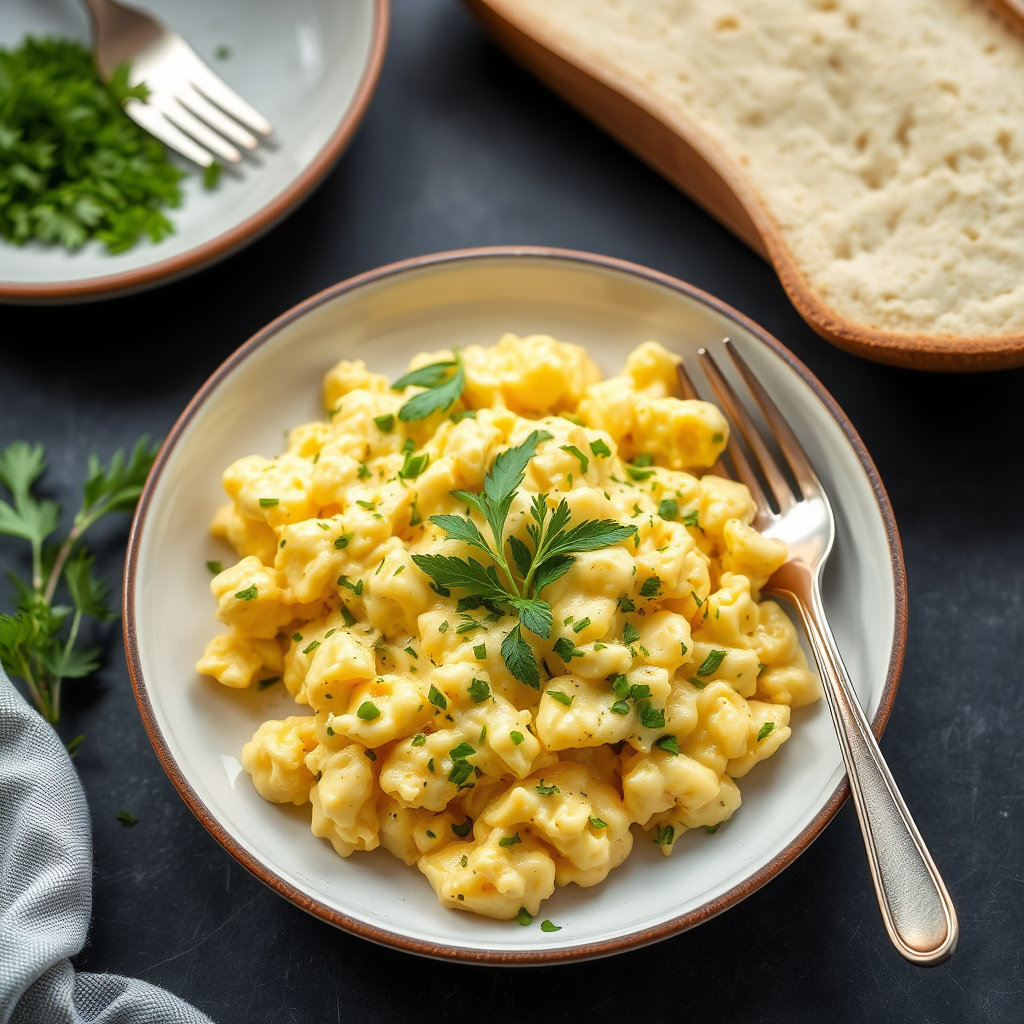 Fløyelsmyke eggerøre med friske urter