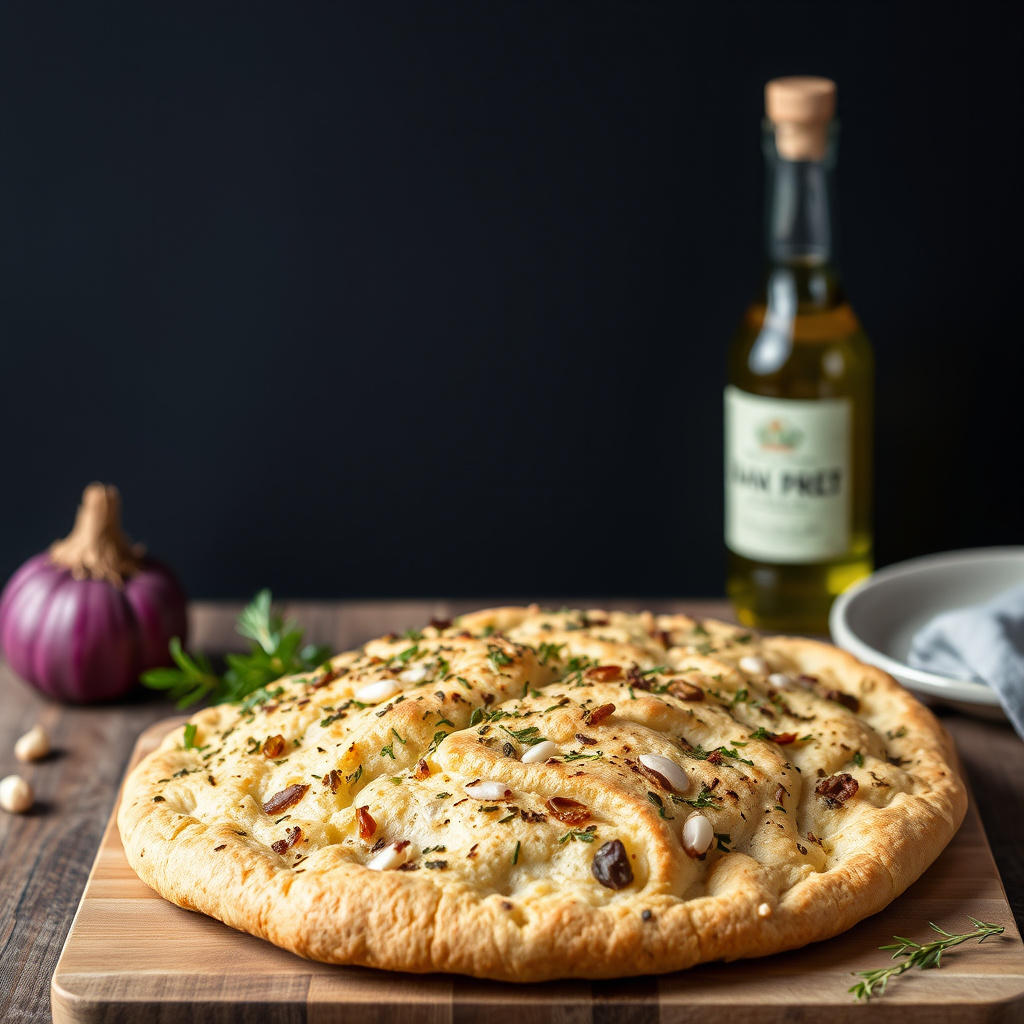 Focaccia med flere korn, urter og hvitløk
