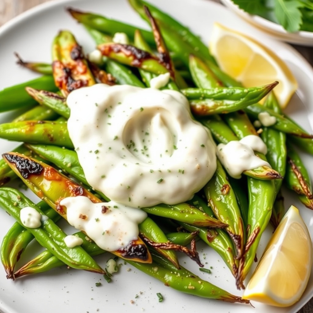 Grillede sukkererter med kulturmelk-aioli