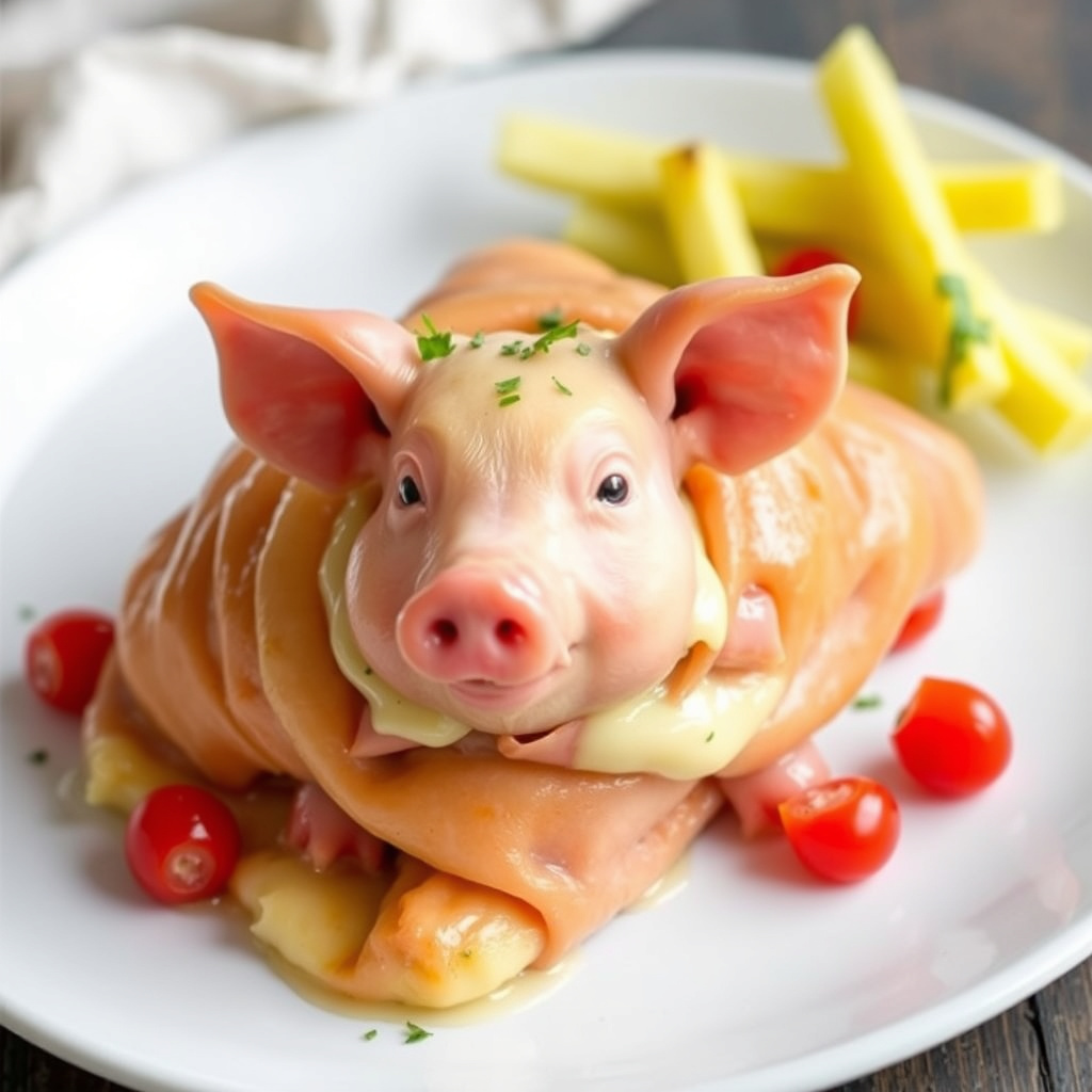 Franske pølser i brød med skinke og brie