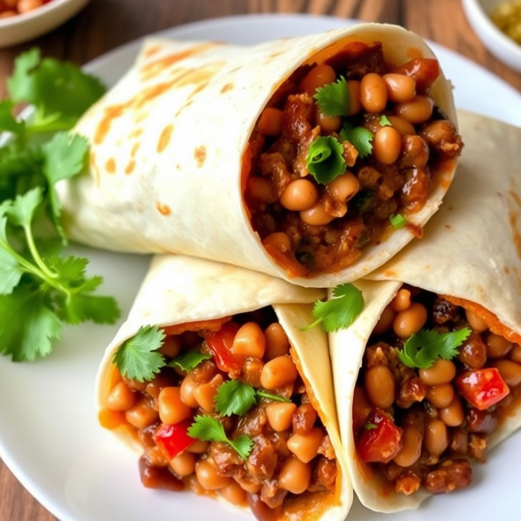 Friterte egg og burritos med "refried" bønner