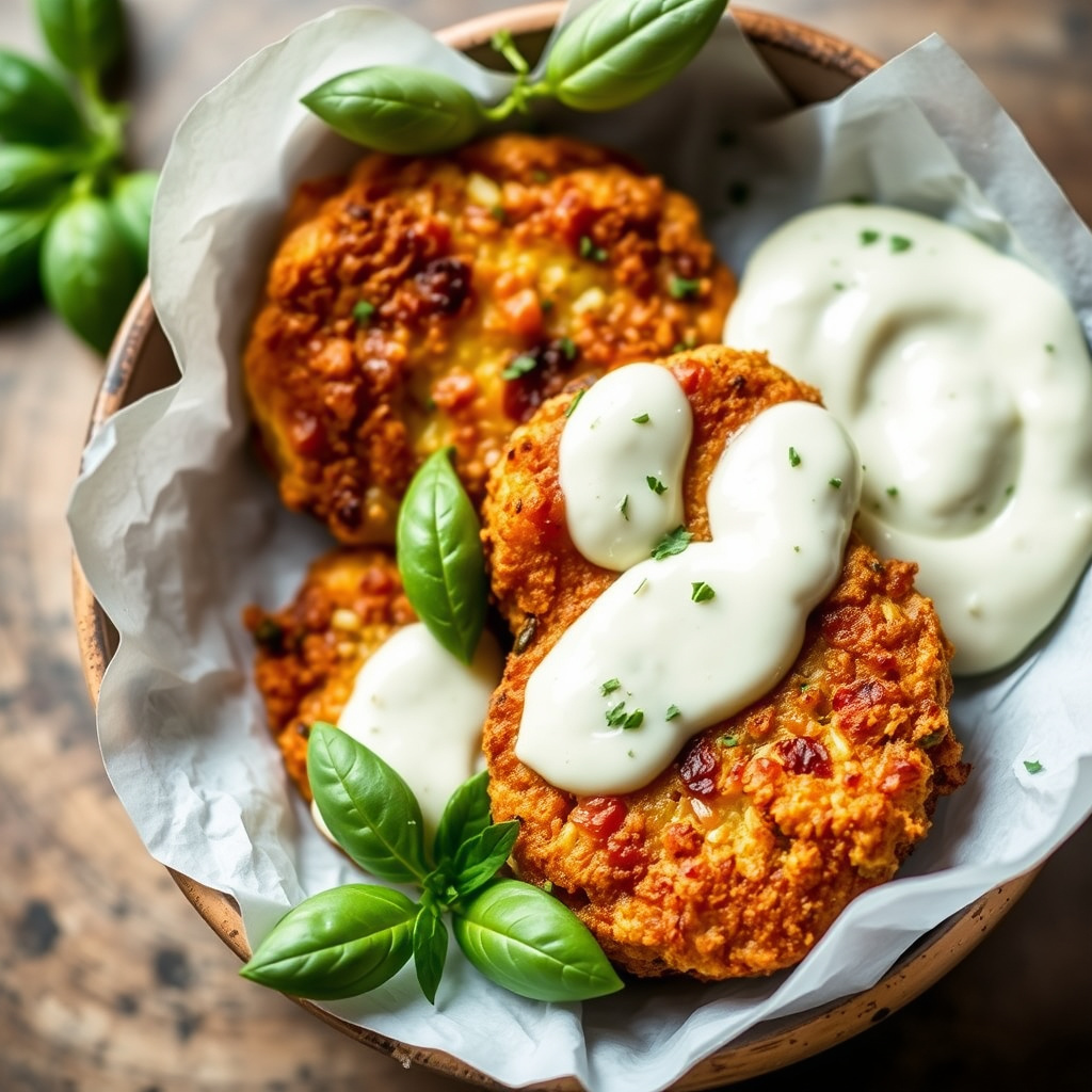 Friterte grønne tomater med basilikummayonnaise