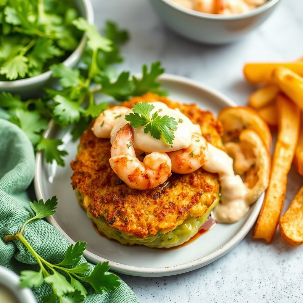 Friterte grønne tomater med rekeremulade