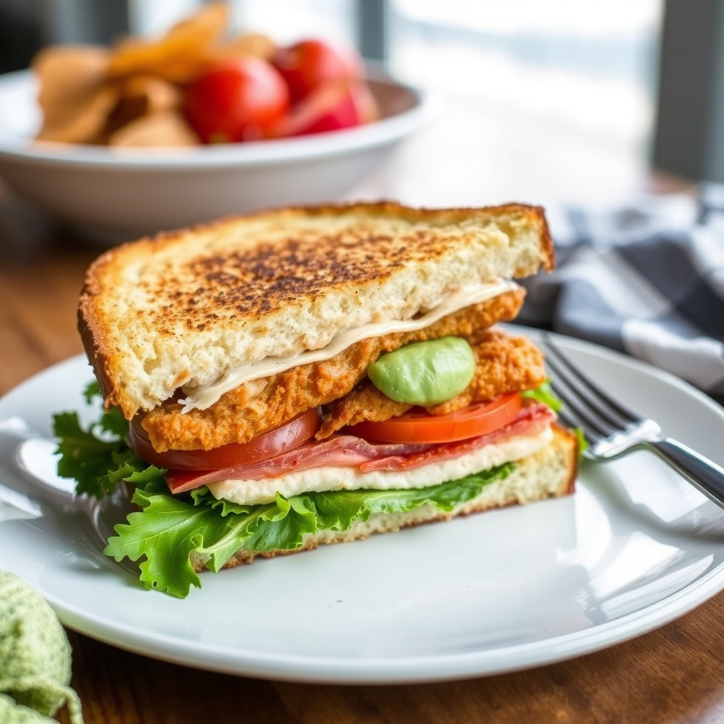 Friterte kylling-BLT-smeltet sandwich
