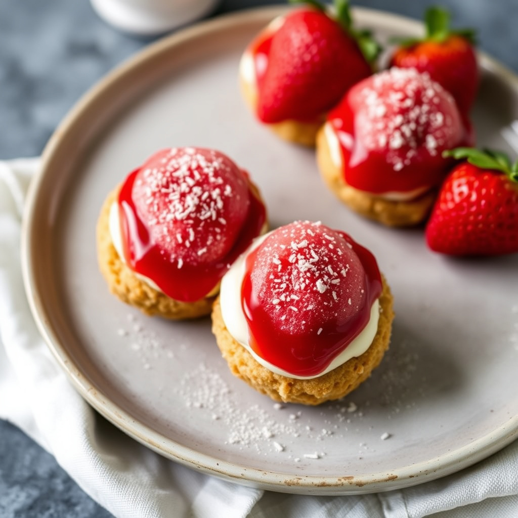 Frosne jordbær- og ostekakekroketter