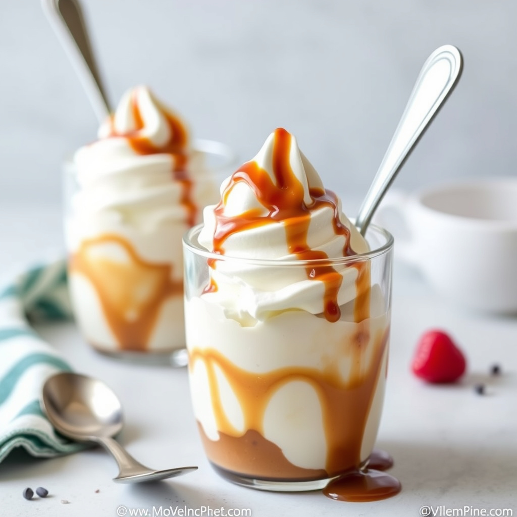 Frozen yoghurt-sundaes med Kahlua-karamellsaus