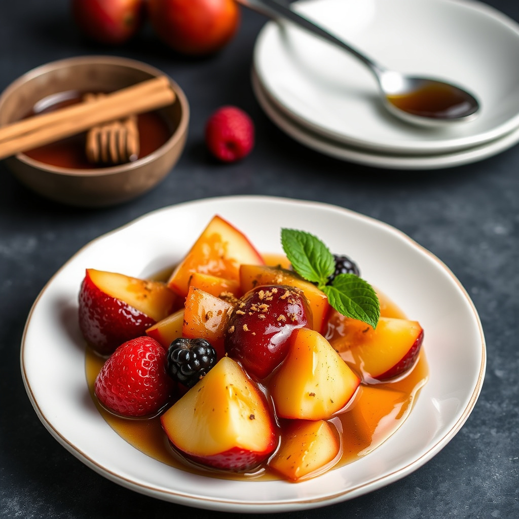 Frukt med honning- og kanelsaus
