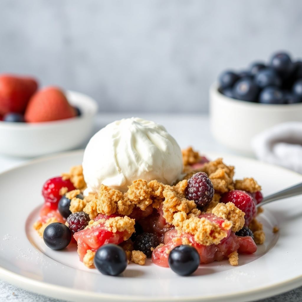 Fruktcrumble med fersken og ananas
