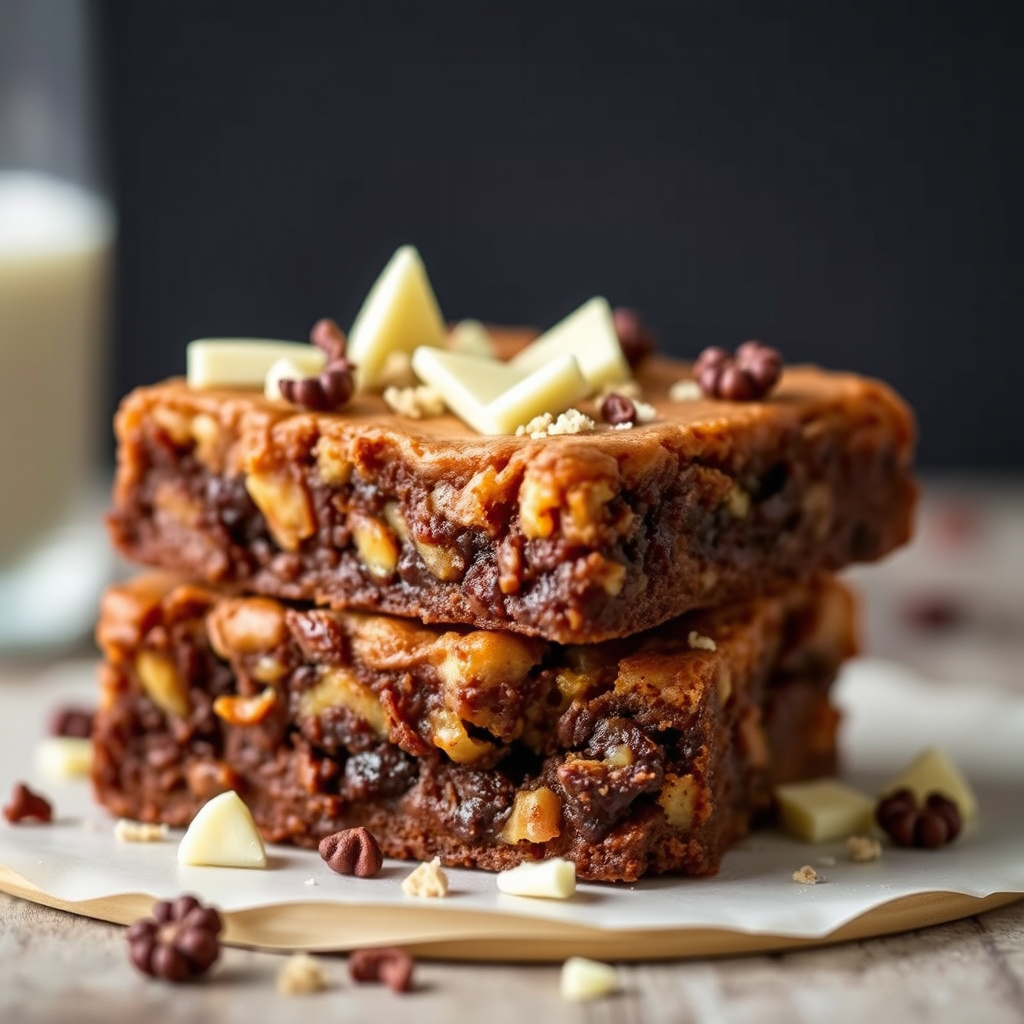 Fruktkake, skraphaug-brownie med krydret appelsinlikør og hvit sjokolade