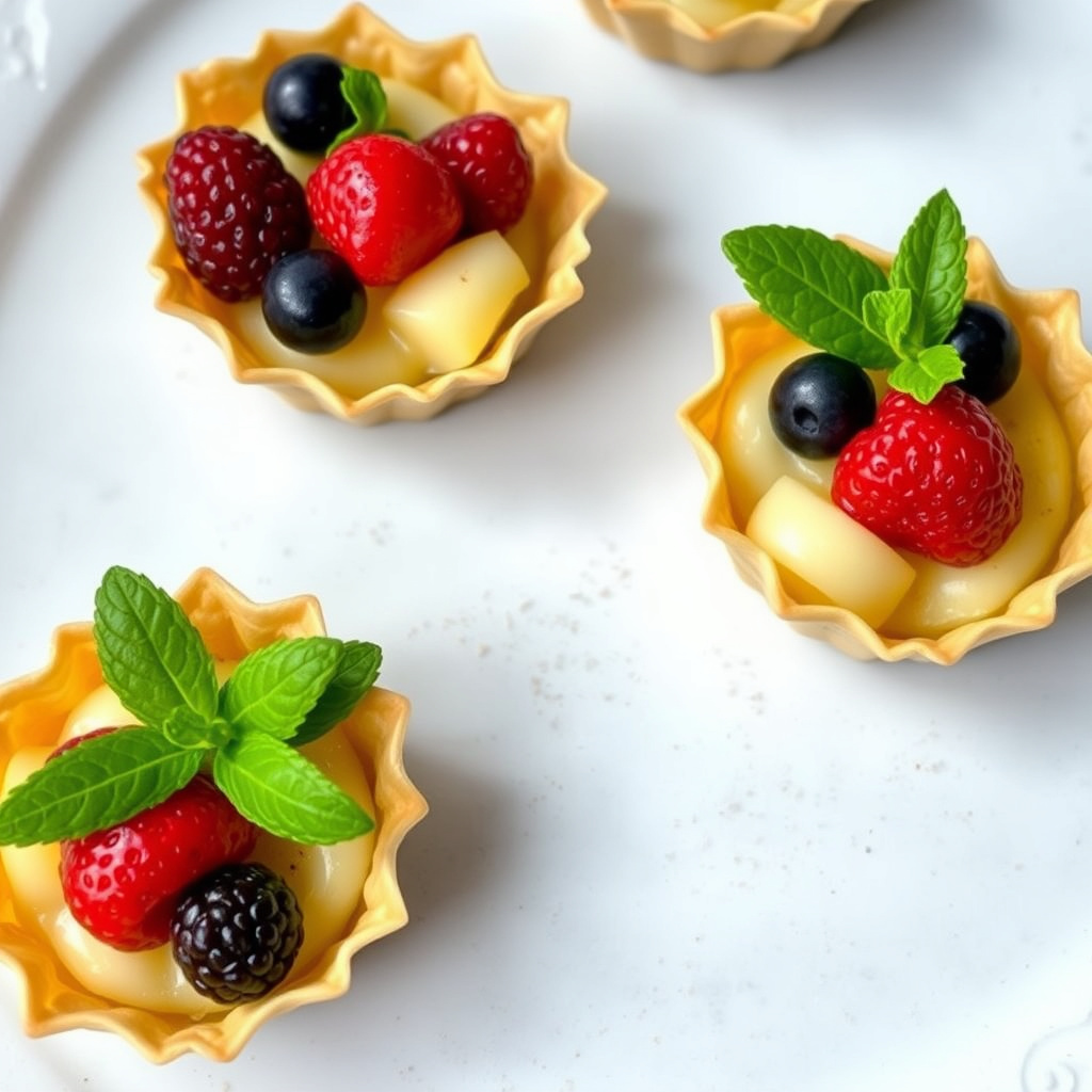 Fruktterter i pistasj-filo-skall