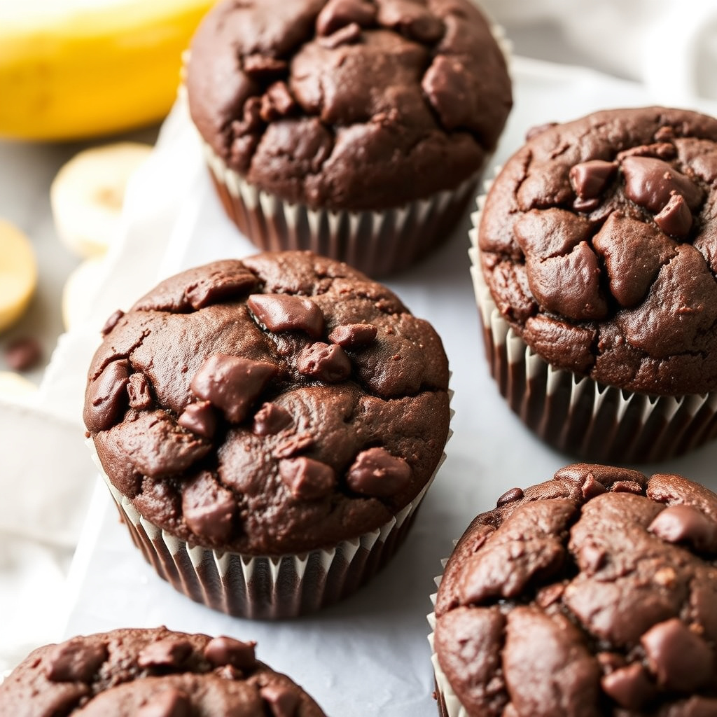 Fudgy sjokoladebanan- og linfrømuffins