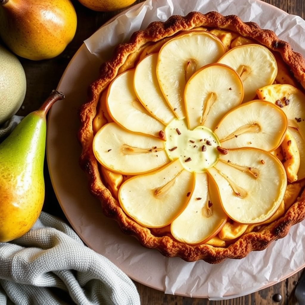 Fullsyrnet pæretærte med frangipane