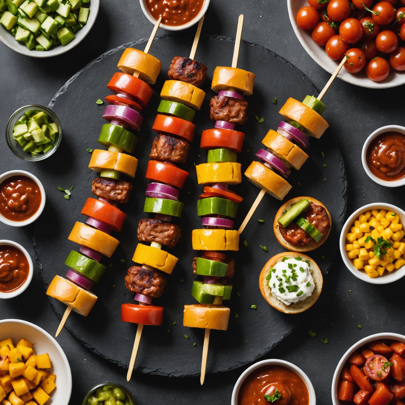 Pølsekabober med grønnsaker og ananas