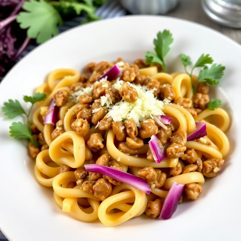 Fusilli med valnøttsaus og radicchio